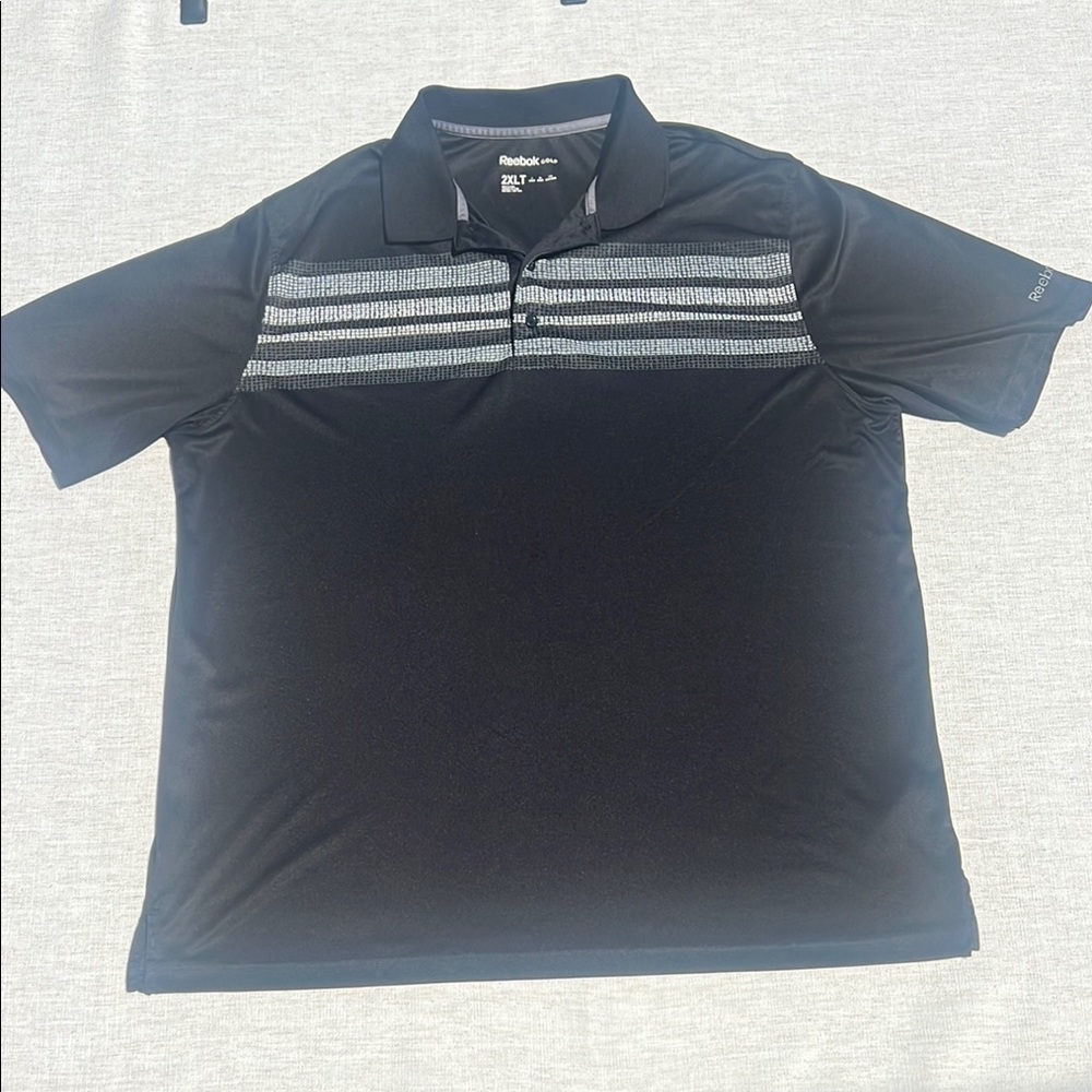 Men’s Golf Reebok Black Performance Polo‎ with Sporty Stripes - Picture 2 of 8